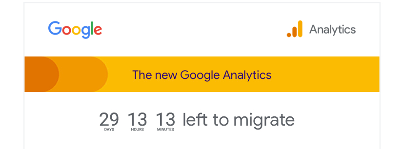 The new Google Analytics tells us there's '29 Days, 13 Hours, 13 Minutes left to migrate.'